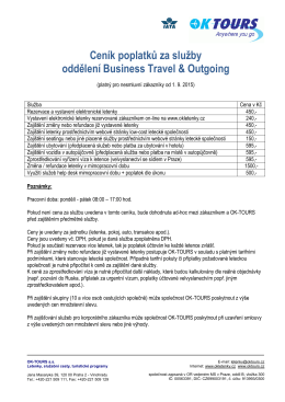Ceník poplatků za služby oddělení Business Travel - OK