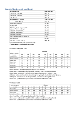 Skautský kroj – ceník a velikosti Velikosti dětských košil Velikosti košil