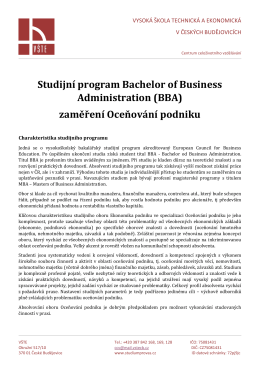 Studijní program Bachelor of Business Administration (BBA