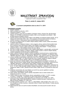 Maletínský zpravodaj číslo 3, ročník 21, duben 2015