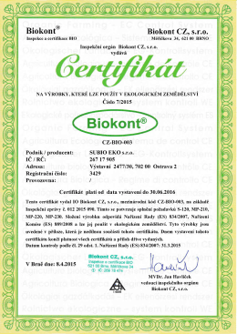 Biokont@ Biokont CZ, s.r.o. Podnik / producent: SUBIO EKO s.r.o.