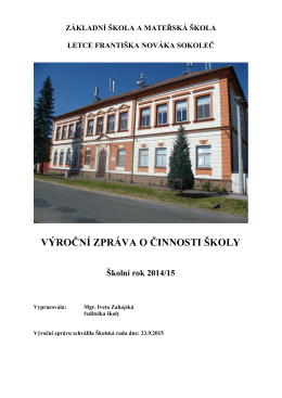 Výroční zpráva 2014/15 - ZŠ a MŠ letce Františka Nováka Sokoleč