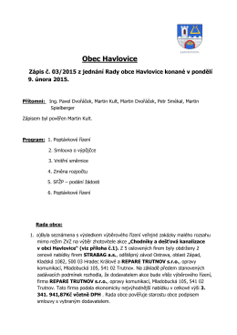 Zápis z jednání Rady obce Havlovice, 9. února 2015
