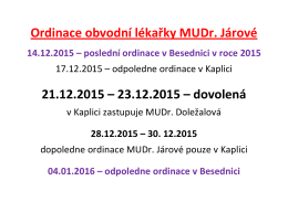 Ordinace obvodní lékařky MUDr. Járové 21.12.2015 – 23.12.2015