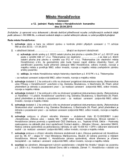 Usnesení z 12. jednání Rady města v Horažďovicích konaného dne