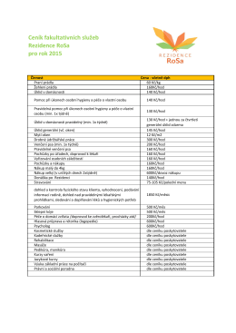 Ceník fakultativních služeb Rezidence RoSa pro rok 2015