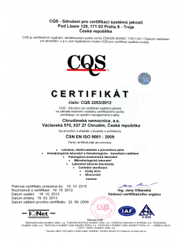 Certifikace společnosti ČSN EN ISO 9001:2009 a ČSN ISO/IEC