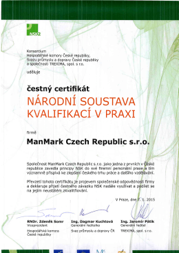 čestný certifikát - ManMark ECONOMY, s.r.o.