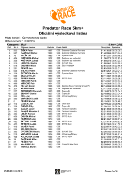 Predator Race 5km+ Oficiální výsledková listina