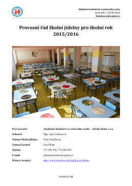 Provozní řád školní jídelny pro školní rok 2015/2016