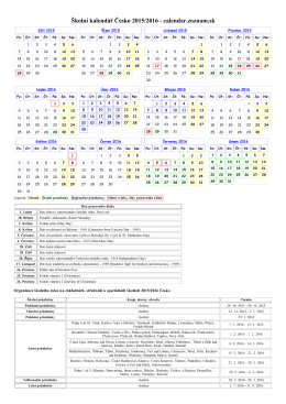 Školní kalendář Česko 2015/2016 calendar.zoznam.sk
