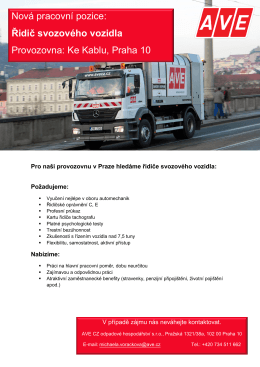 Řidič svozového vozidla Provozovna: Ke Kablu, Praha 10