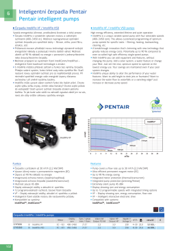Inteligentní čerpadla Pentair Pentair intelligent pumps