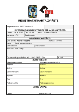 REGISTRAČNÍ KARTA ZVÍŘETE