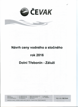 Návrh ceny vodného a stočného rok 2016 Dolní Třebonín