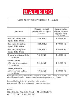 Ceník palivového dřeva platný od 11.3.2015 Raledo s.r.o., J.K.Tyla