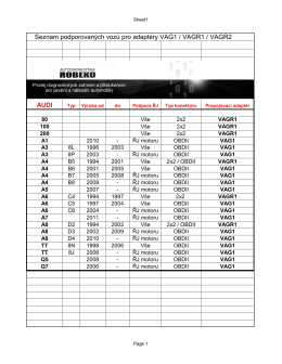 Seznam podporovaných vozů kabelu VAG1 - ESHOP