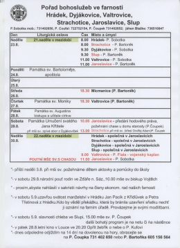 Pořad bohoslužeb ve farnosti