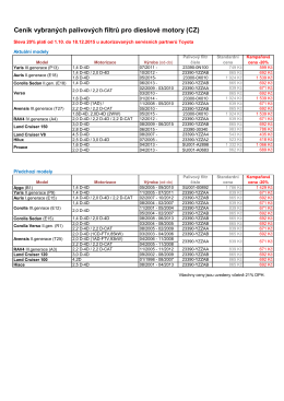Ceník vybraných palivových filtrů pro dieslové motory (CZ)