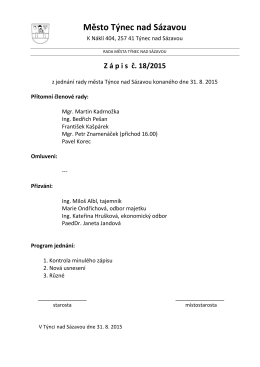 Zápis č. 18/2015 z jednání rady města konaného dne 31.8.2015