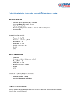 Technické požadavky - Informační systém FAČR (nabídka pro kluby)
