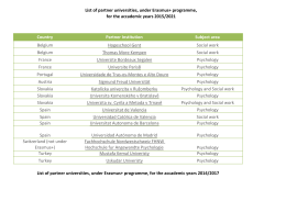 List of partner universities, under Erasmus+ programme, for the
