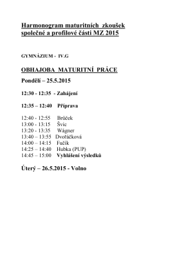 Harmonogram maturitních zkoušek společné a profilové části MZ 2015