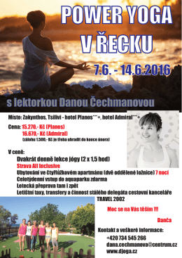 s lektorkou Danou Čechmanovou - Dovolená v Řecku s jógou 7.6