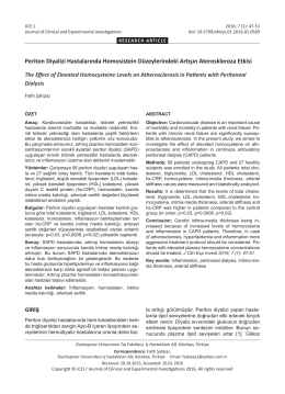 Periton Diyalizi Hastalarında Homosistein Düzeylerindeki Artışın