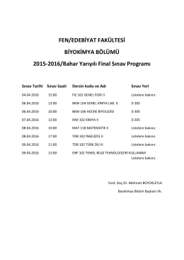 FEN/EDEBİYAT FAKÜLTESİ BİYOKİMYA BÖLÜMÜ 2015