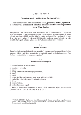 OZV č. 1/2015 o stanovení systému shromažďování, sběru, přepravy