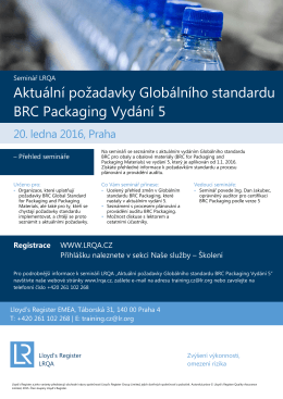 Aktuální požadavky Globálního standardu BRC Packaging Vydání 5