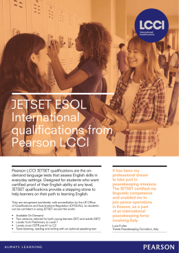 JETSET ESOL International qualifications from Pearson LCCI
