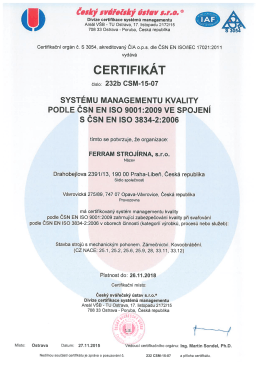 ertifikát ISO 9001,3834 CZ