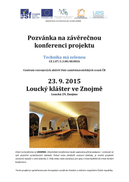 Pozvánka na závěrečnou konferenci projektu 23. 9. 2015 Loucký