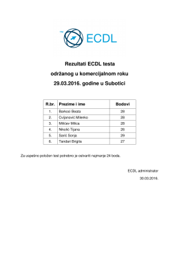 Rezultati ECDL testa održanog u komercijalnom roku 29.03.2016