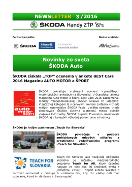 Novinky zo sveta ŠKODA Auto NEWSLETTER 3/2016