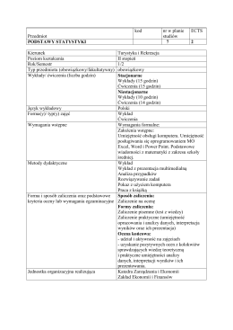 Przedmiot kod nr w planie studiów ECTS PODSTAWY STATYSTYKI