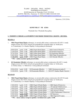 Komunikat nr 4/2016 Wydziału Gier i Wydziału Dyscypliny