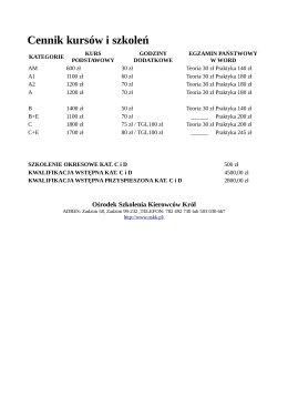 Cennik kursów i szkoleń - Ośrodek Szkolenia Kierowców Król