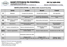 heti menüajánlat - Rosé Étterem és Pizzéria