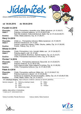 04.04.2016 09.04.2016 od do Pondělí 4.4.2016 Úterý 5.4.2016