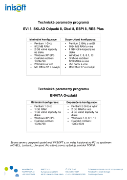 Technické parametry programů EVI 8, SKLAD Odpadů 8