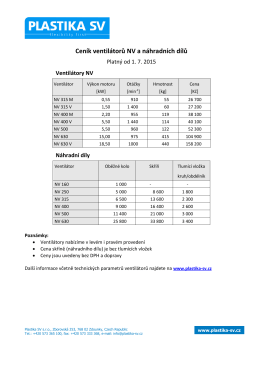 Ceník ventilátorů NV a náhradních dílů