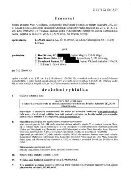 dokument Usnesení - dražební vyhláška pro zveřejnění, č. j