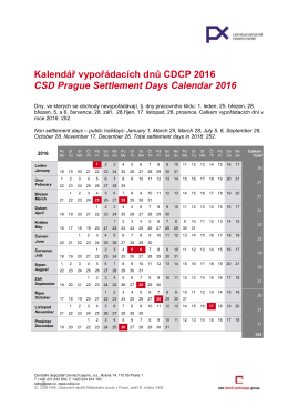 Kalendář vypořádacích dnů CDCP 2016 CSD Prague Settlement