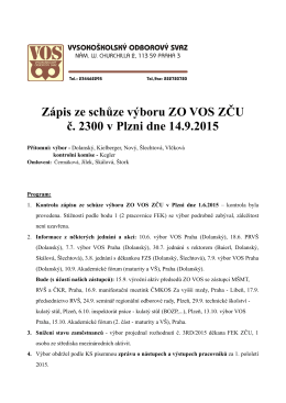 Zápis ze schůze výboru ZO VOS ZČU č. 2300 v Plzni dne 14.9.2015