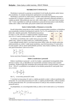 MEMBRÁNOVÝ POTENCIÁL Membránový potenciál