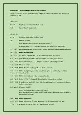 Program XXXI. Lékárnických dnů v Prostějově 2.–4.10.2015