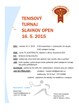pozvánka 16.5. - Tenis Slavkov u Brna